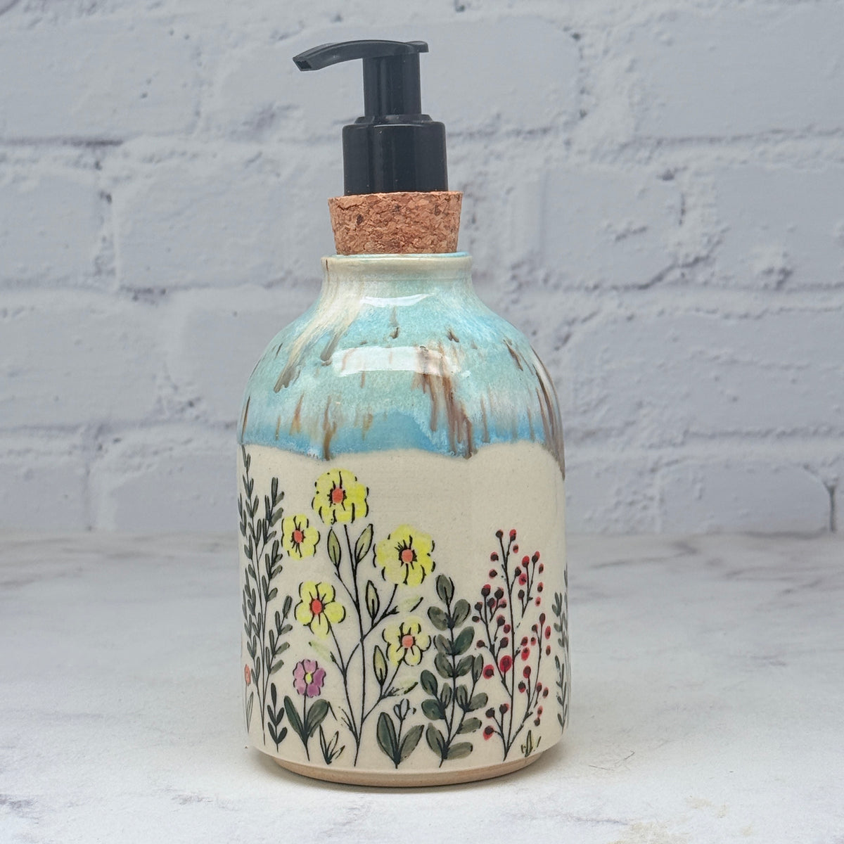 Light Blue with Wildflowers Soap Dispenser