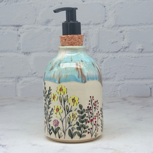 Light Blue with Wildflowers Soap Dispenser