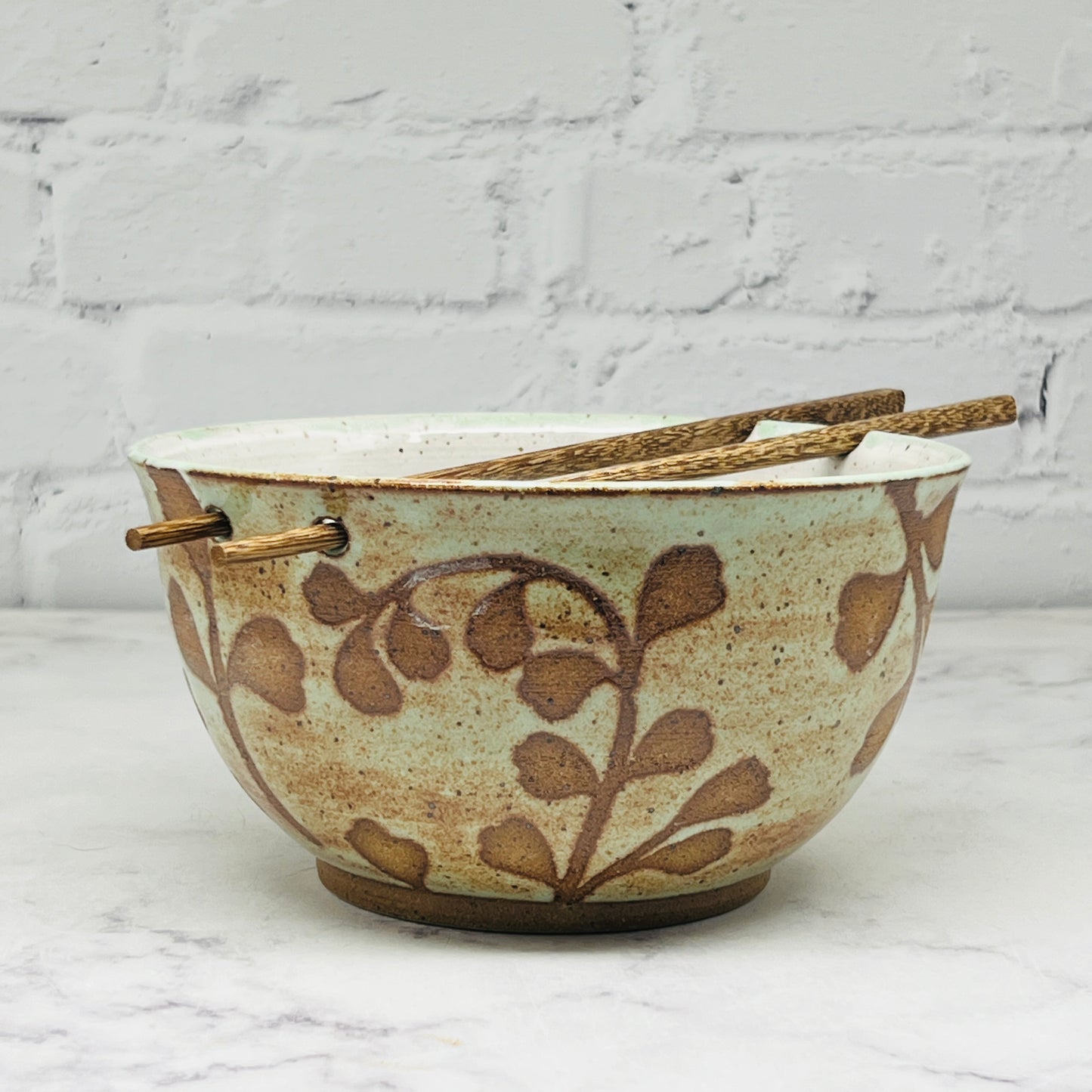 Green with Leaves Design Chopstick Bowl