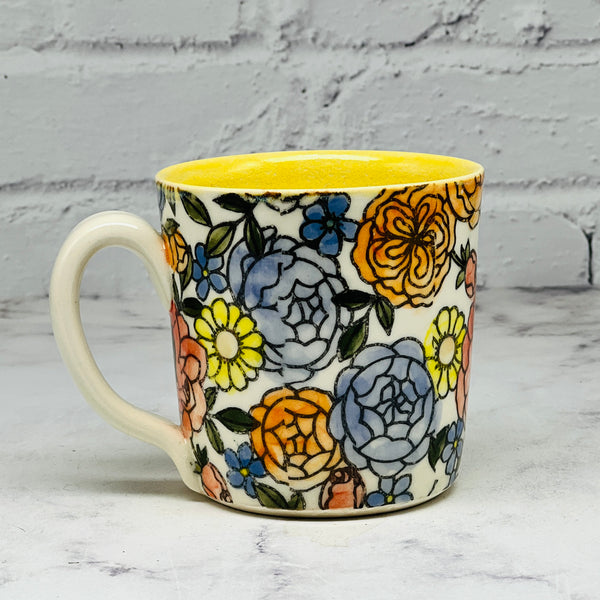 Yellow Watercolor Floral Short Mug 2