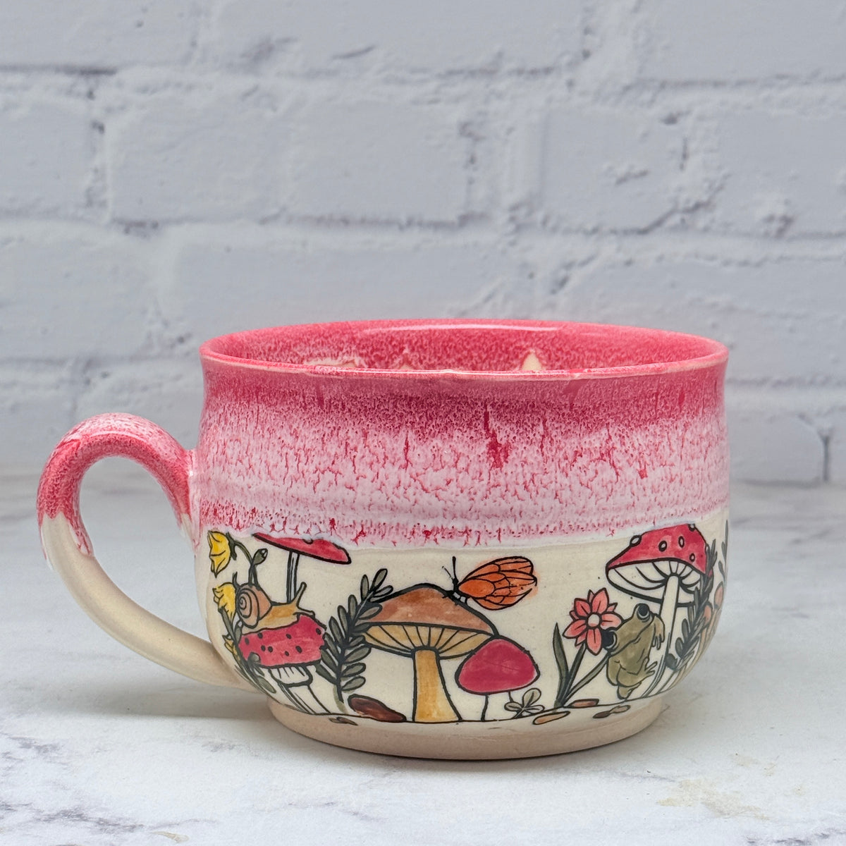 Red with Mushrooms Cafe Mug 3