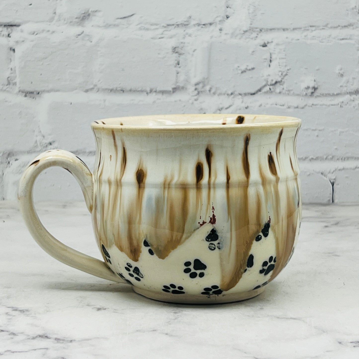 Speckled Brown with Black Paw Prints Cafe Mug