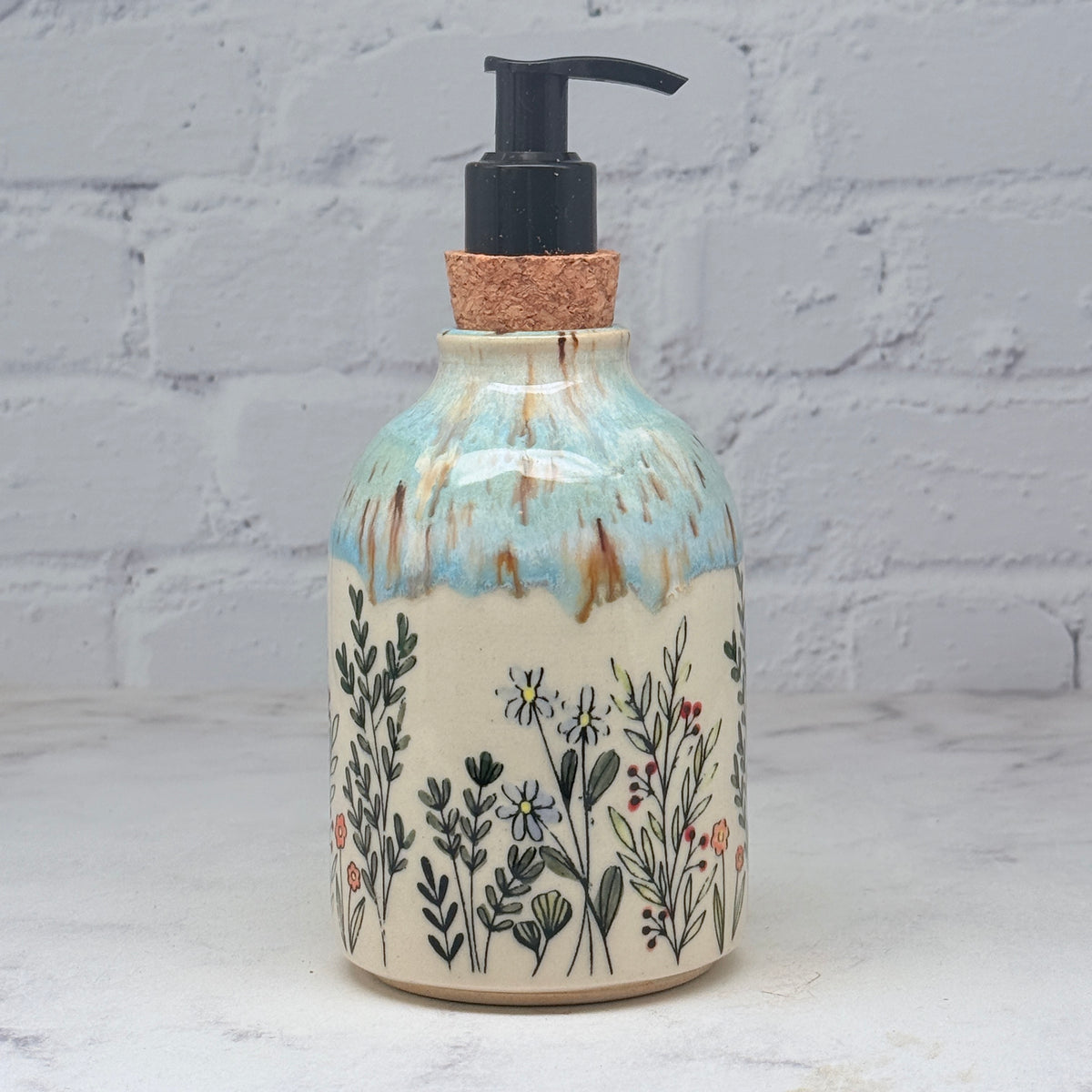 Light Blue with Wildflowers Soap Dispenser