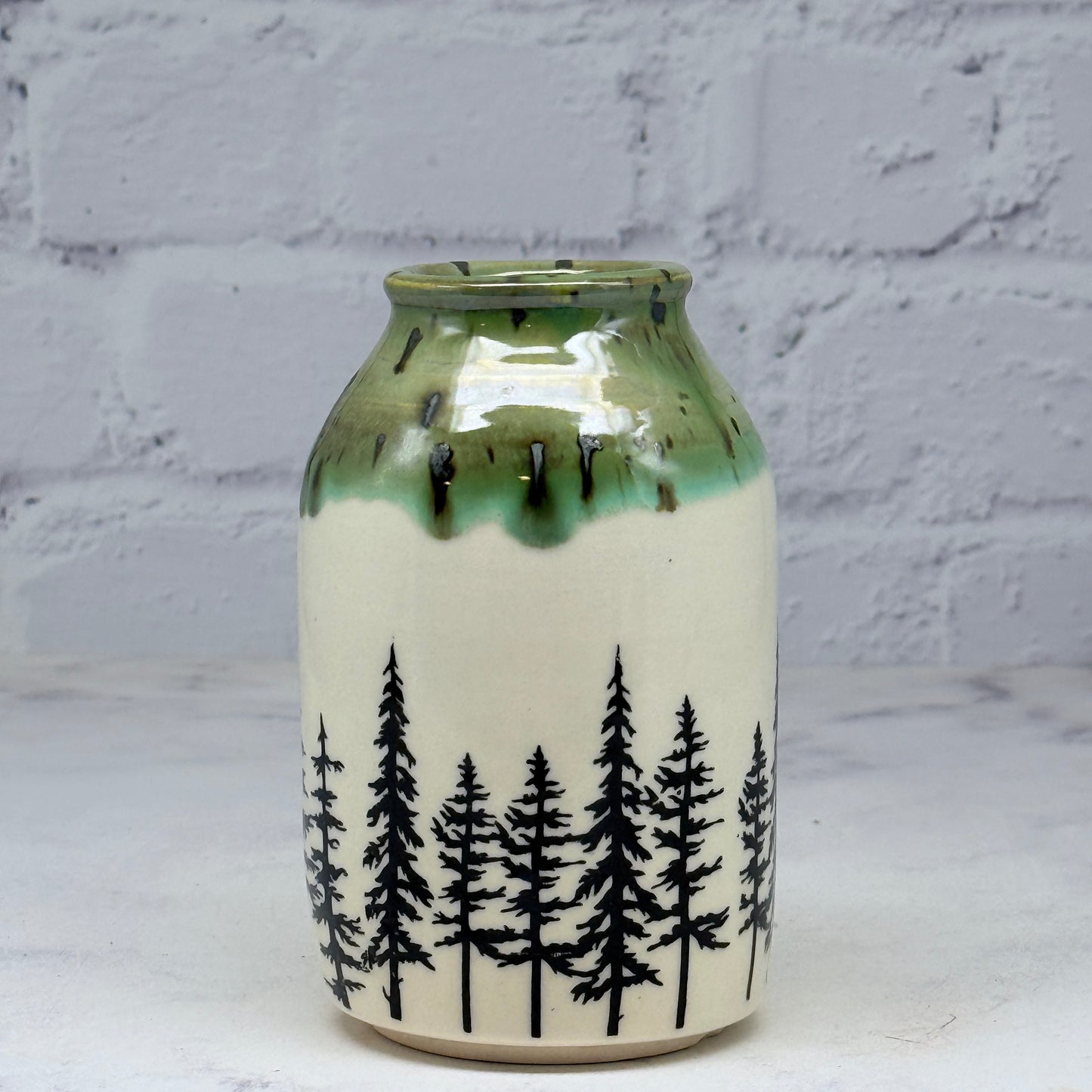 Green with Pines Bud Vase