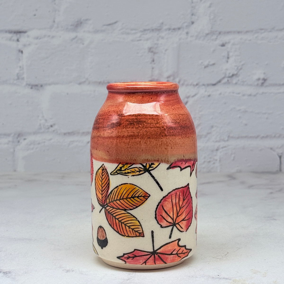 Orange with Leaves Bud Vase 2