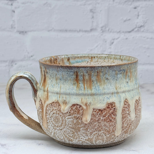 Blue with White Lace Cafe Mug 1