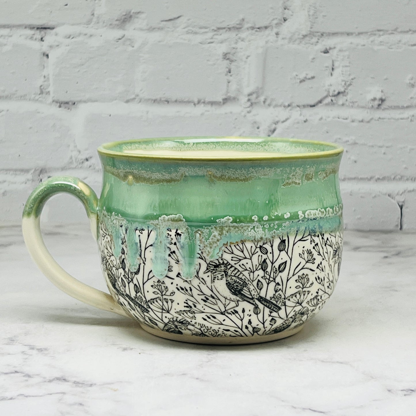 Green with Birds Cafe Mug 1