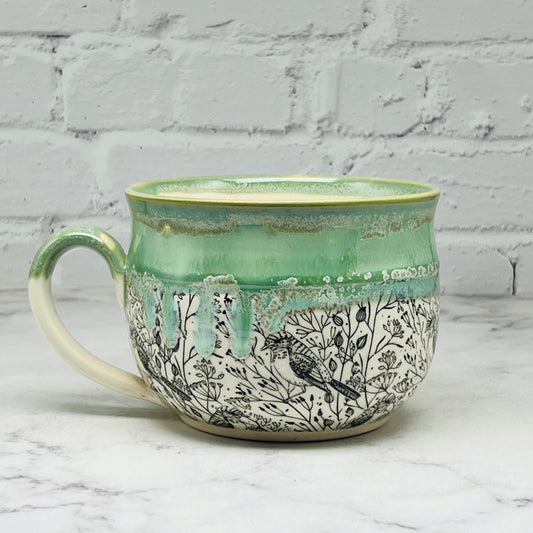 Green with Birds Cafe Mug 1