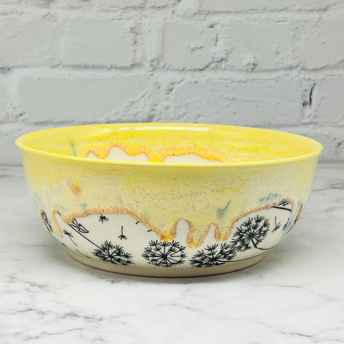 Yellow with Dandelions Large Bowl