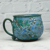 Blue Raised Snowflakes Cafe Mug 3