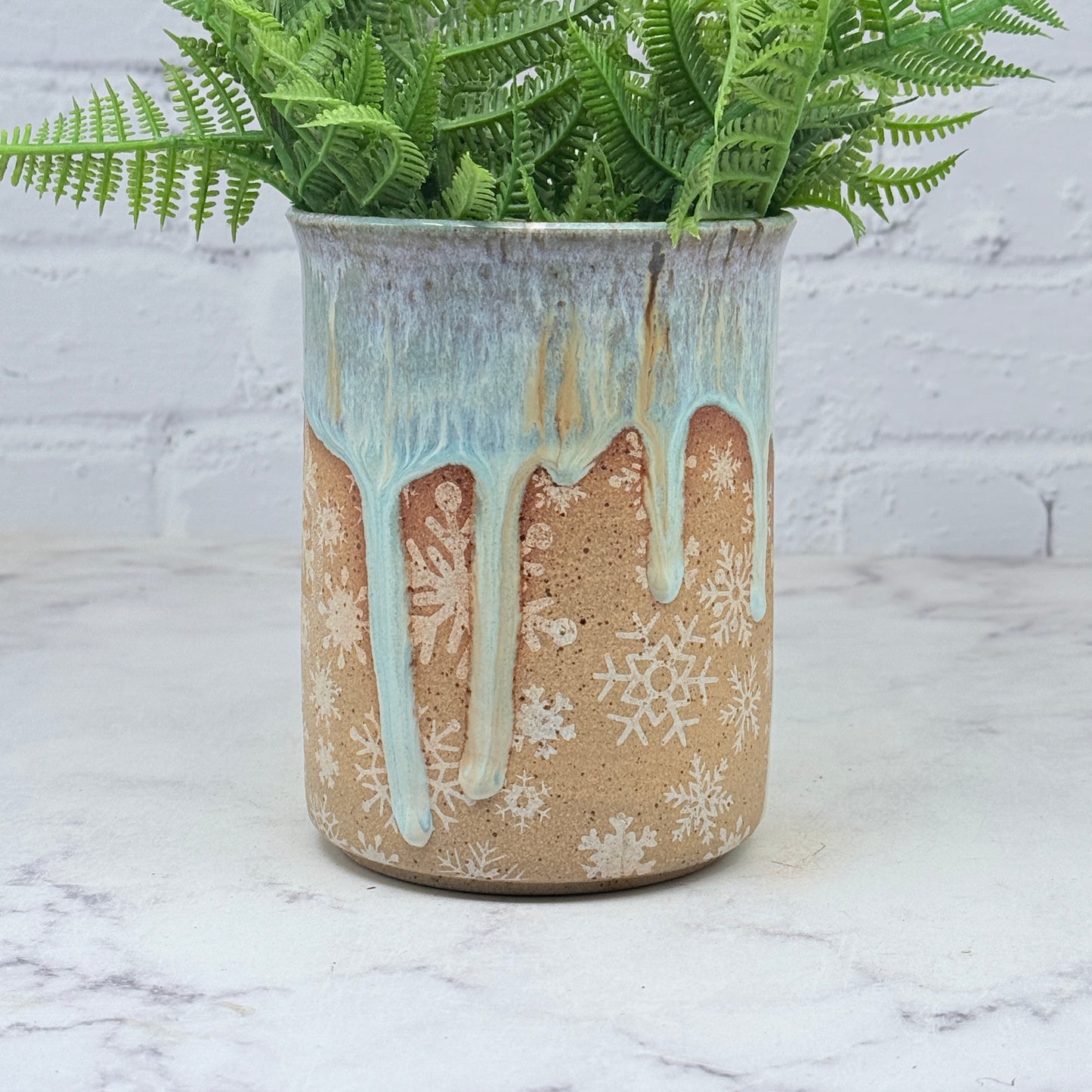 Light Blue with White Snowflakes Vase 1