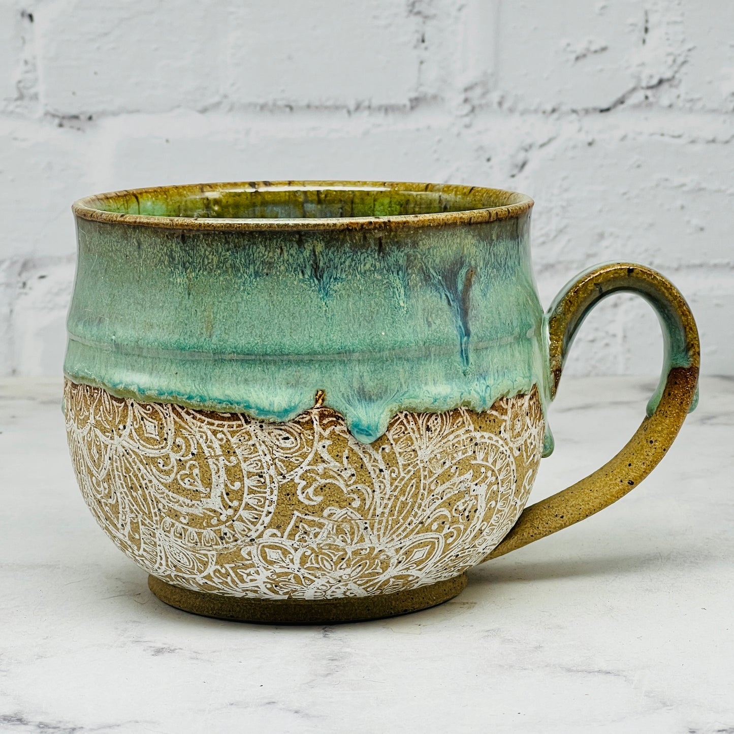 Green with White Mandala Cafe Mug 2