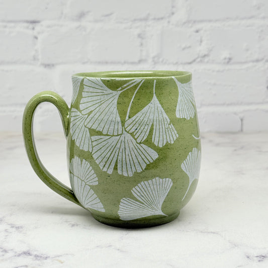 Green with White Gingko Design Mug 4