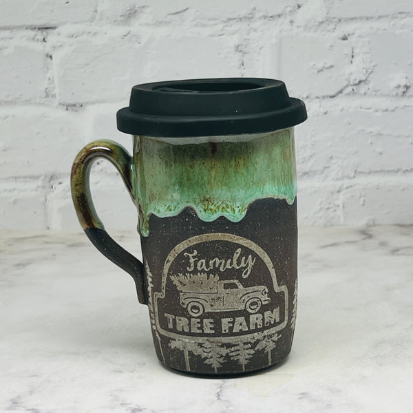 Green with White “Tree Farm” Travel Mug