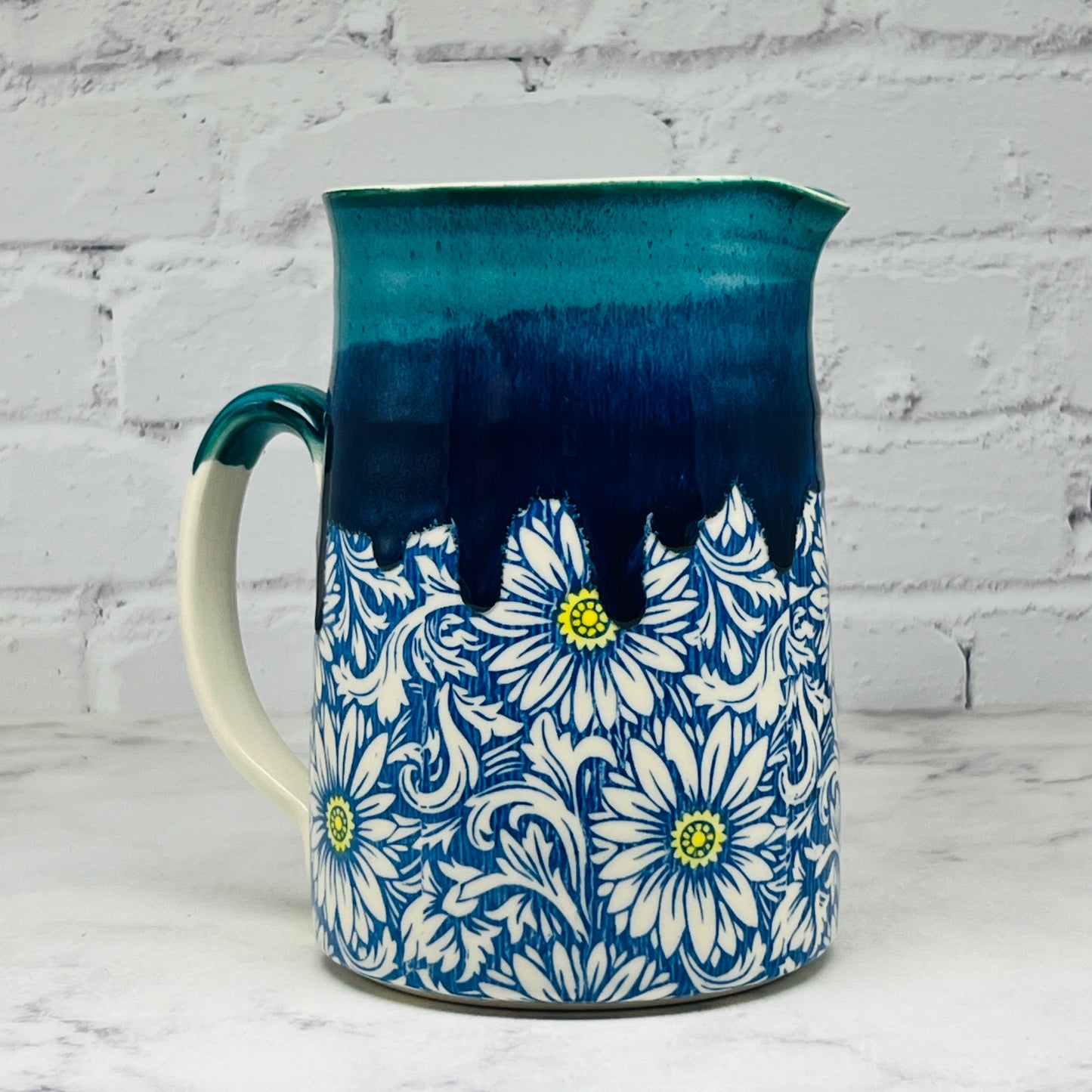 Blue with Floral Design Pitcher