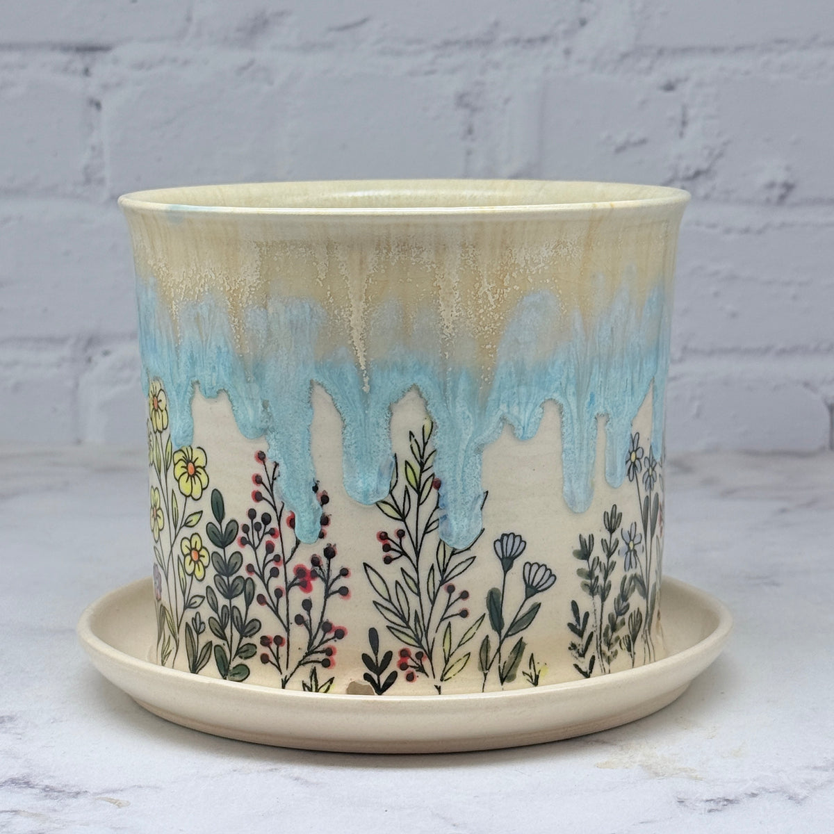 Light Blue with Wildflowers Planter