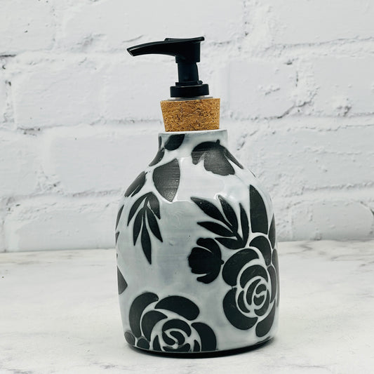 White with Floral Design Soap Dispenser