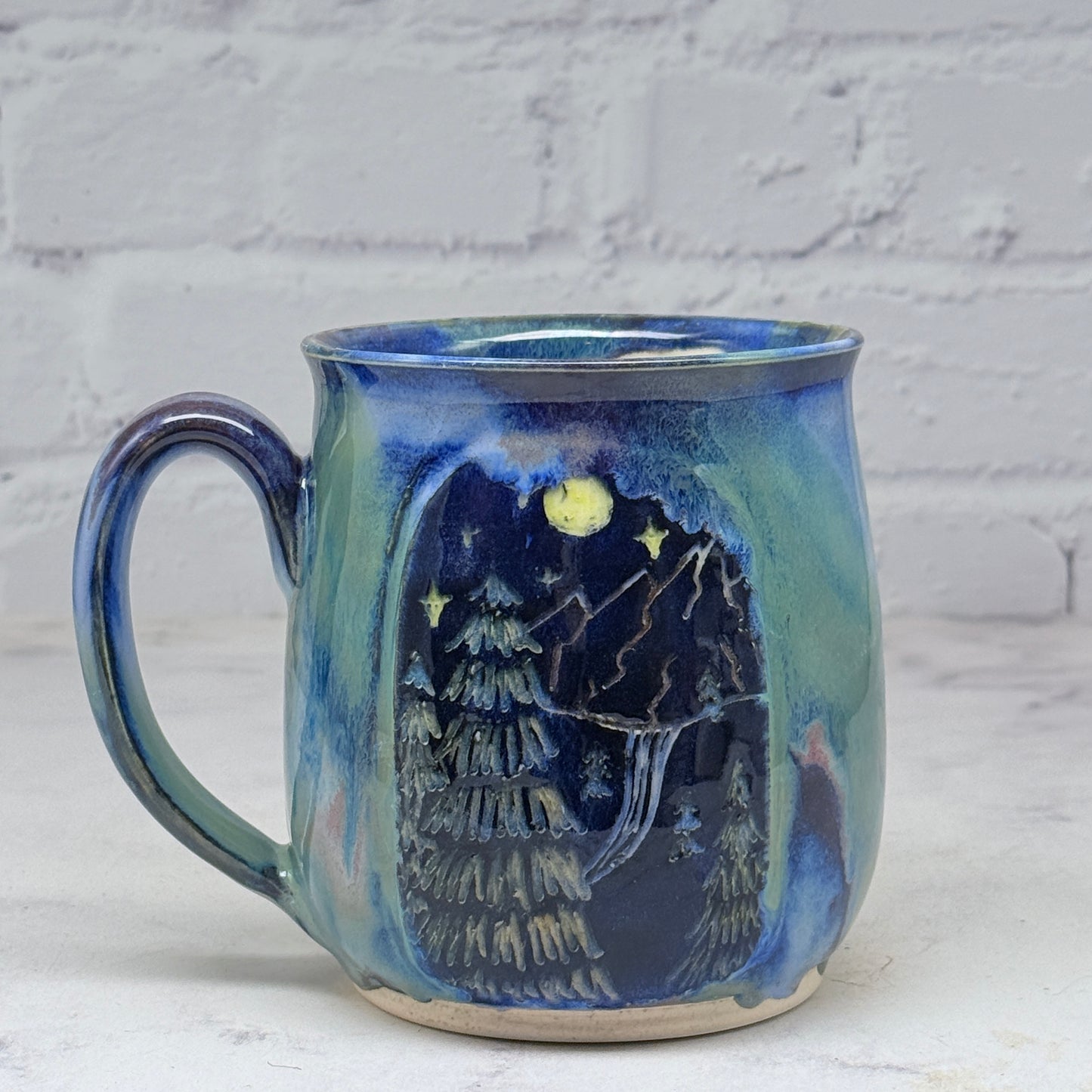 Sgraffito Mountain Scene Mug
