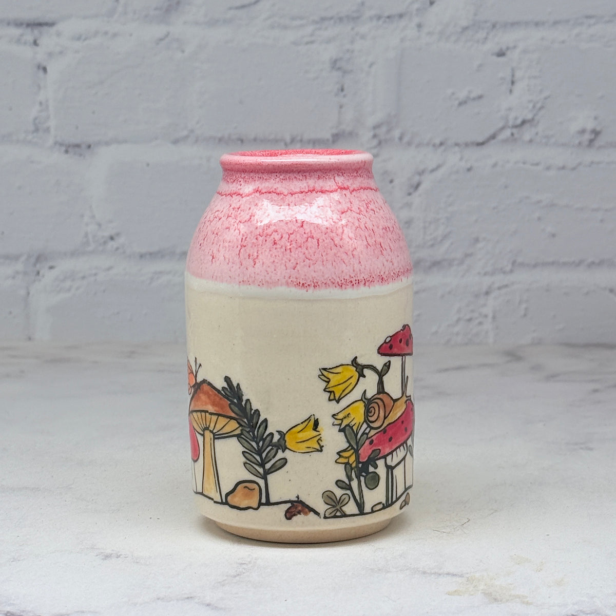 Red with Mushrooms Bud Vase