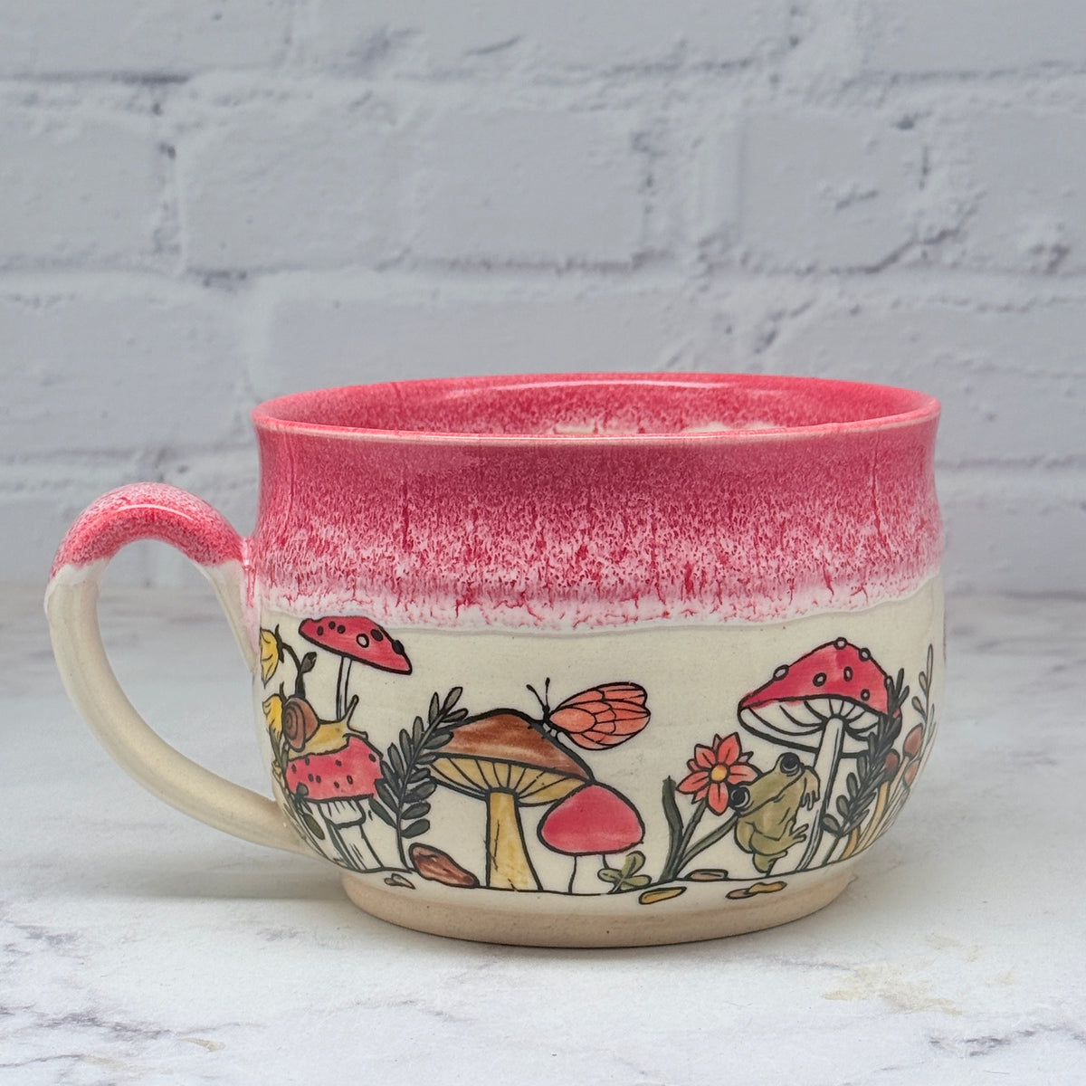 Red with Mushrooms Cafe Mug 2