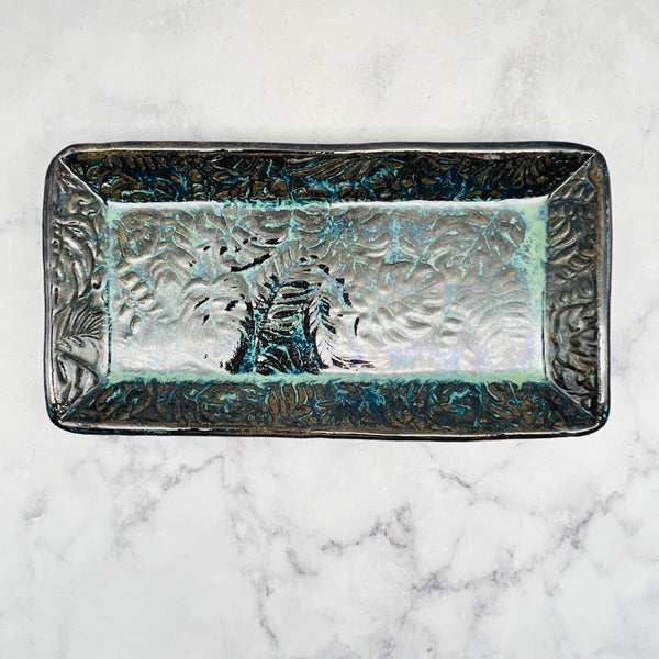 Dark Green Textured Monstera Rectangle Tray
