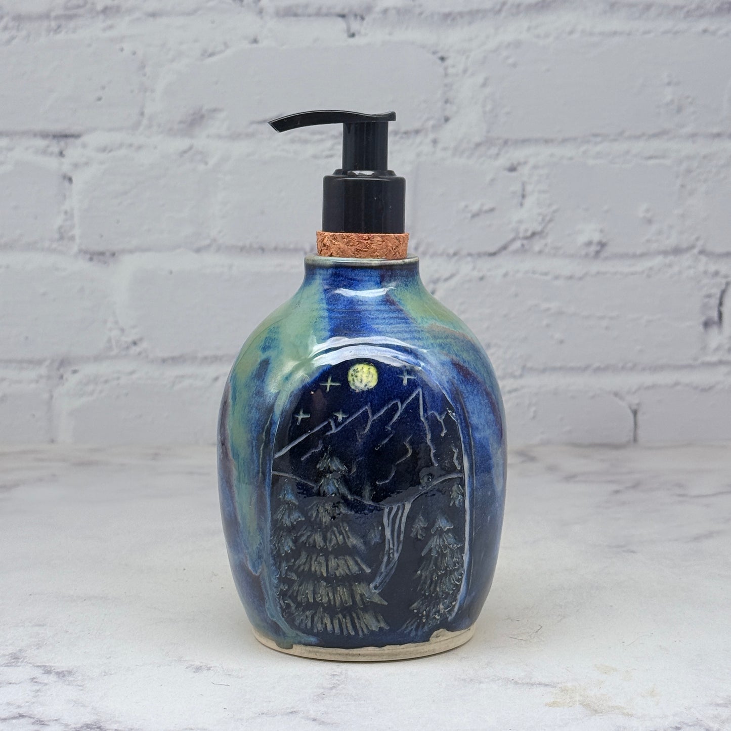 Sgraffito Mountain Scene Soap Dispenser