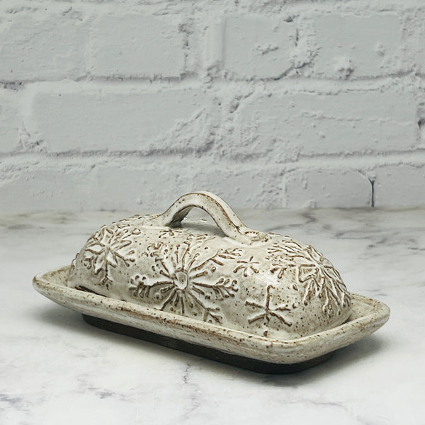 White with Raised Snowflake Butter Dish