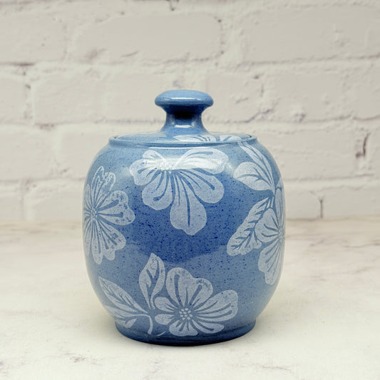 Blue with White Flowers Lidded Container