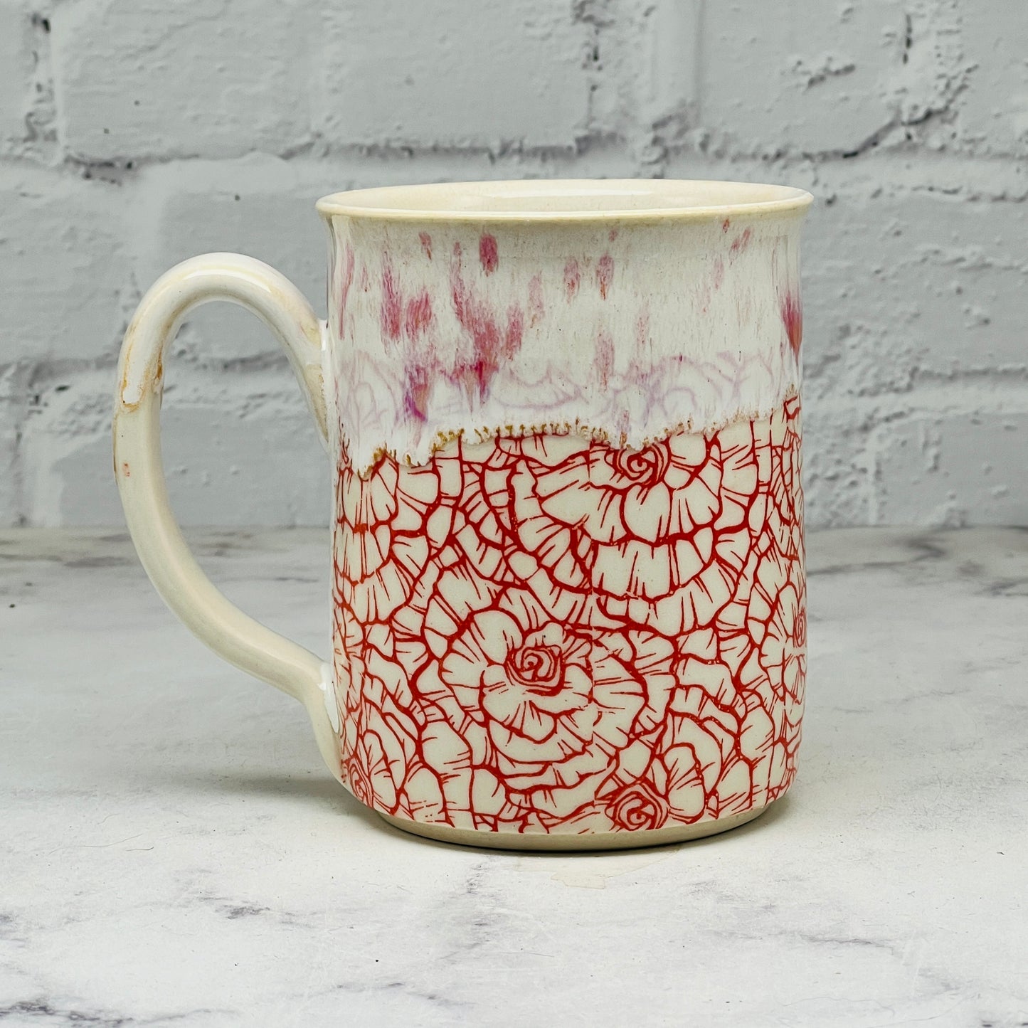 Cream with Red Flowers Mug 3