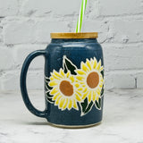 Blue with Sunflowers Straw Mug